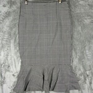 M&S Collection Black White Glen Plaid Fishtail Midi Skirt Womens UK 12 US 8